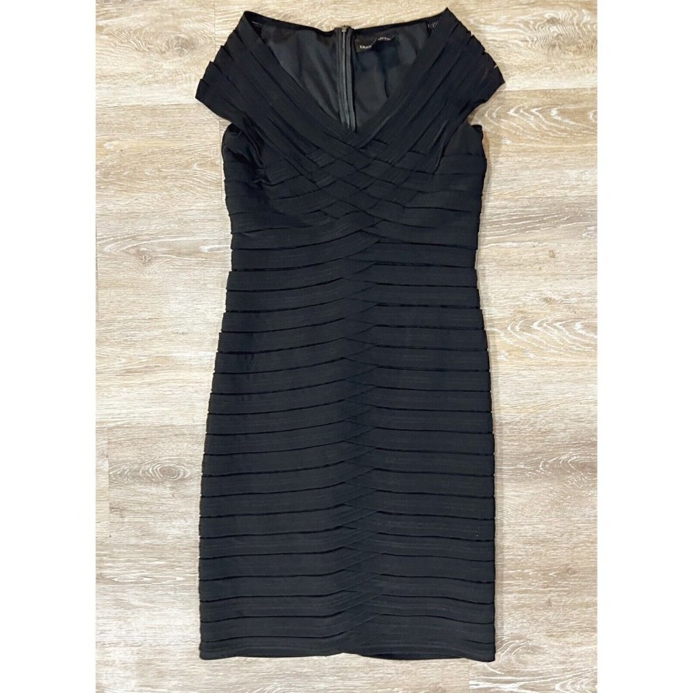 Frank Lyman Sz 6 Black Shutter Bandage V Neck Cap Sleeve s Pencil Sheath Dress